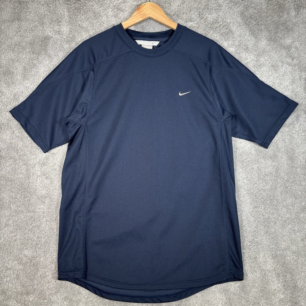 Vintage Nike Shirt Mens M Navy Blue Performance Short Sleeve Athletic Gym Y2K